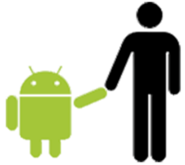 Bugdroid de mão dada com homem