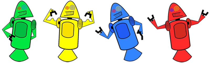 Primeiros mascotes do Android em quatro cores diferentes