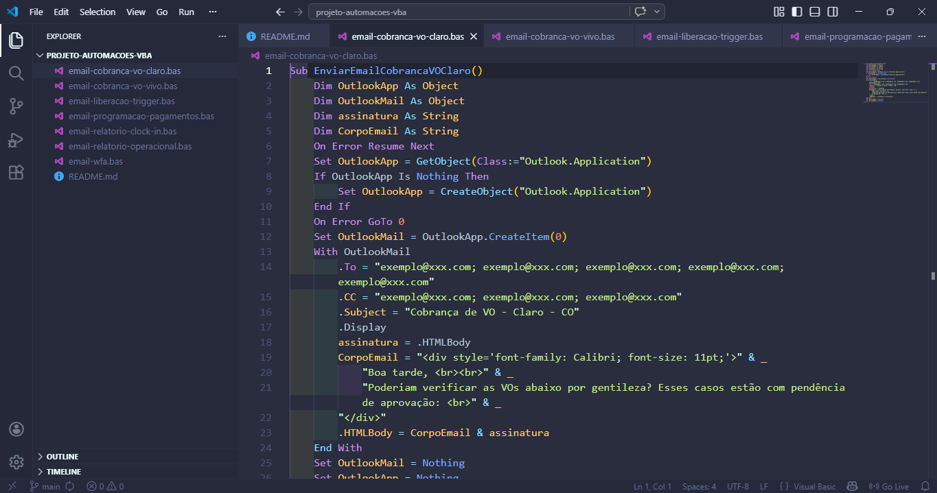 Print do projeto automações com VBA