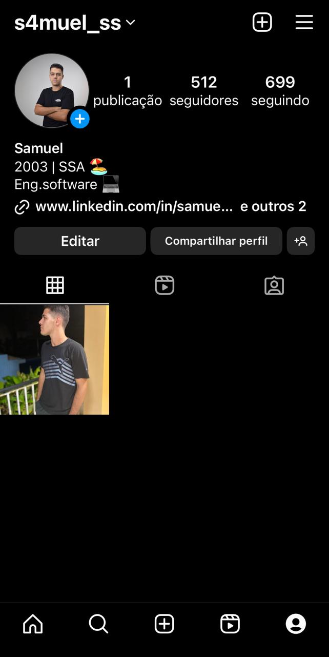 Tela do Instagram de Samuel Silva Santos